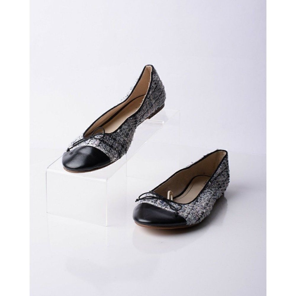 Zara Kids Girls Tweed Cap Toe Ballet Flats Sz 7.5 Eu 38 Bow Detail 2517/003 NWT